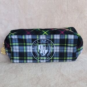 Estee Lauder Black Plaid Toiletry Pouch with Neon Accents